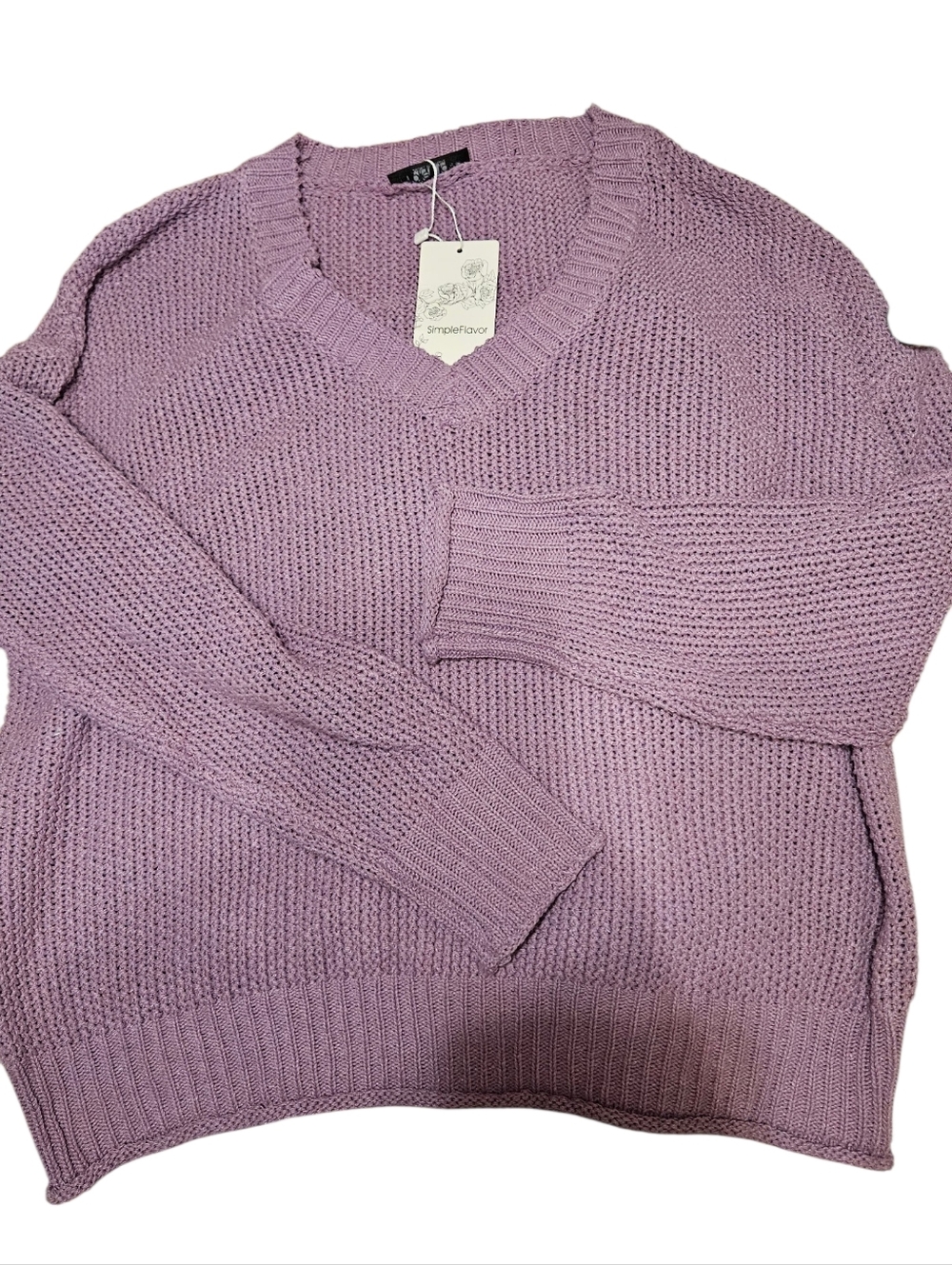 NWT Simple Flavor Lilac V-Neck Women's Knitted Sweater Size XL - Picture 2 of 2